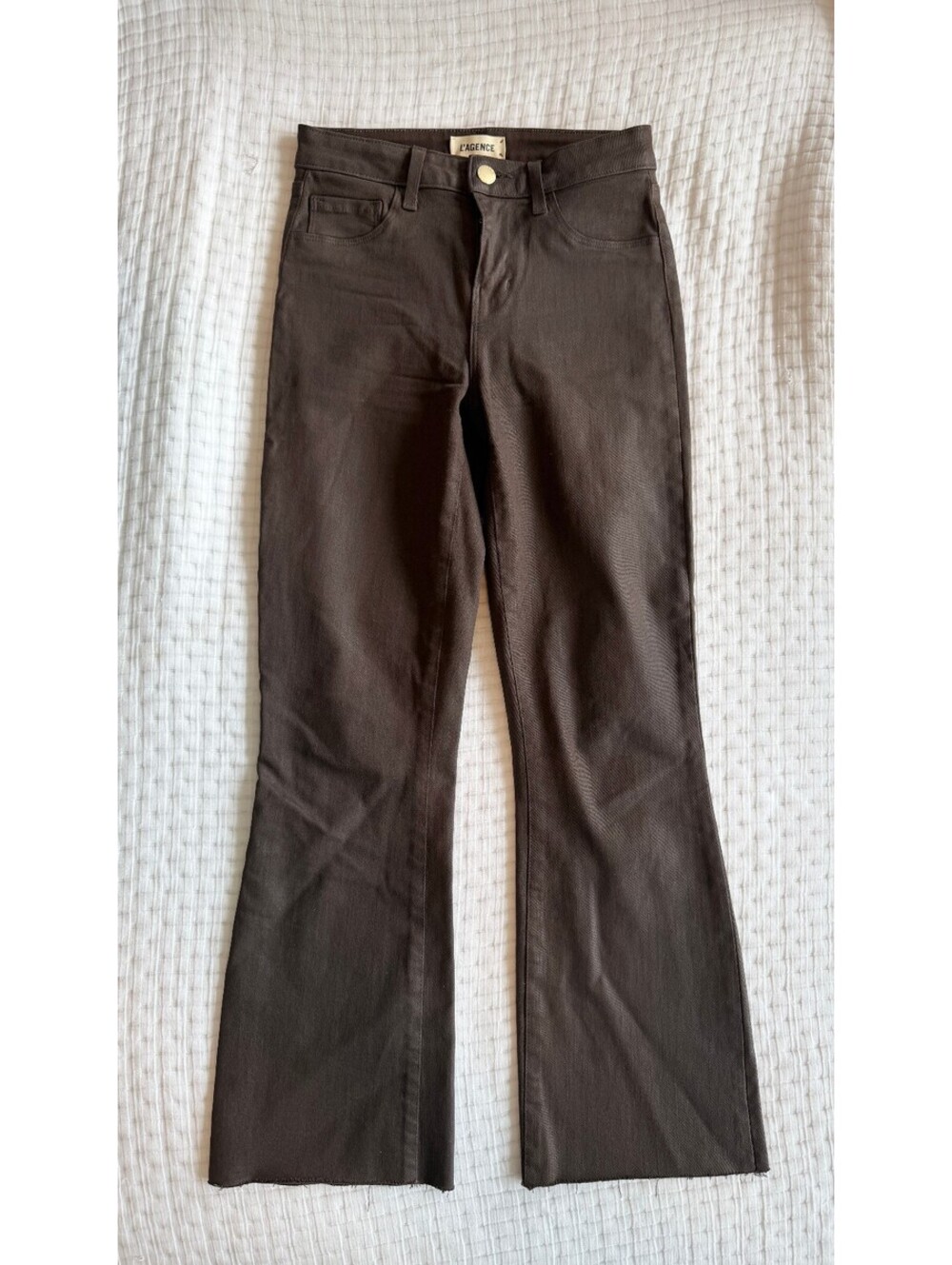 L’AGENCE Kendra Coated High Waist Crop Flare Jeans Chocolate Brown Size 23 - Picture 5 of 8